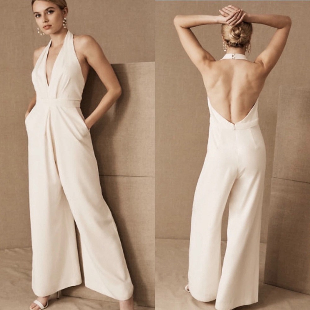 NWT Jill Stuart BHLDN Mara Jumpsuit Ivory 4 Bridal Minimalist Wide Leg Chic